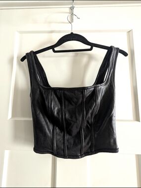 Gianni Bini Black Faux Leather Corset-Style Crop Top